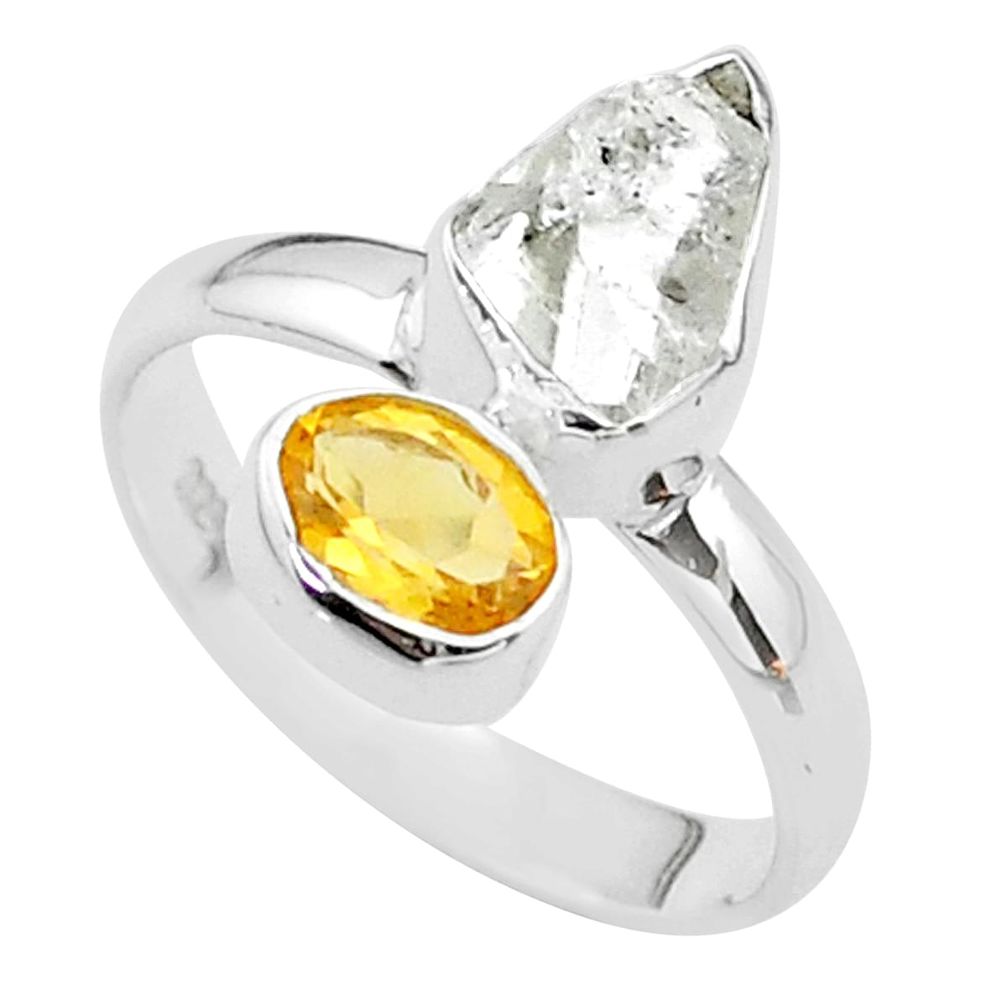 9.18cts natural white herkimer diamond citrine 925 silver ring size 8.5 t49676