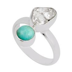 4.06cts natural white herkimer diamond larimar 925 silver ring size 7.5 y58541