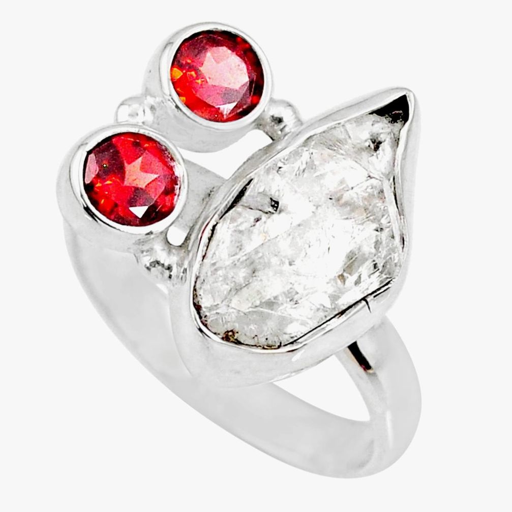 9.04cts natural white herkimer diamond red garnet 925 silver ring size 9 r61695