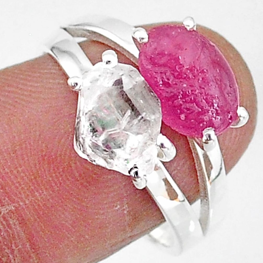 7.62cts natural white herkimer diamond ruby raw 925 silver ring size 8 t6771