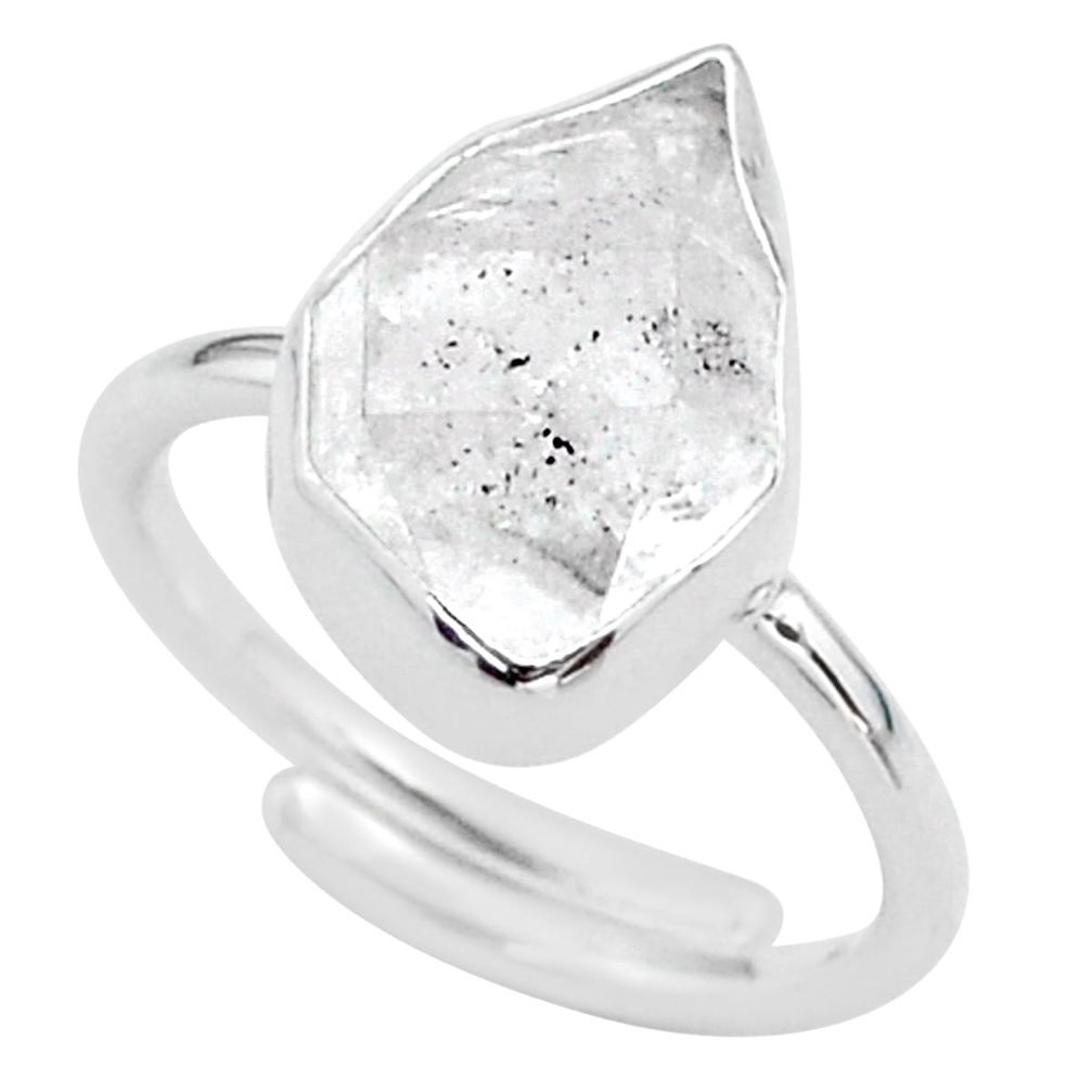 6.10cts natural white herkimer diamond silver adjustable ring size 8 t49002