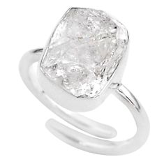 5.82cts natural white herkimer diamond silver adjustable ring size 6.5 t49001