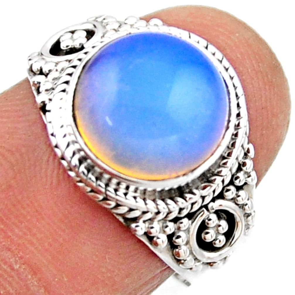4.82cts natural white opalite 925 silver solitaire ring jewelry size 6.5 r53460