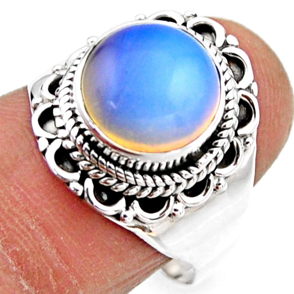 5.11cts natural white opalite 925 silver solitaire ring jewelry size 8 r53454