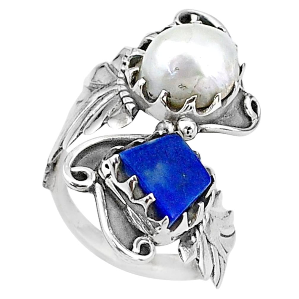9.13cts natural white pearl 925 silver adjustable handmade ring size 8 t16062