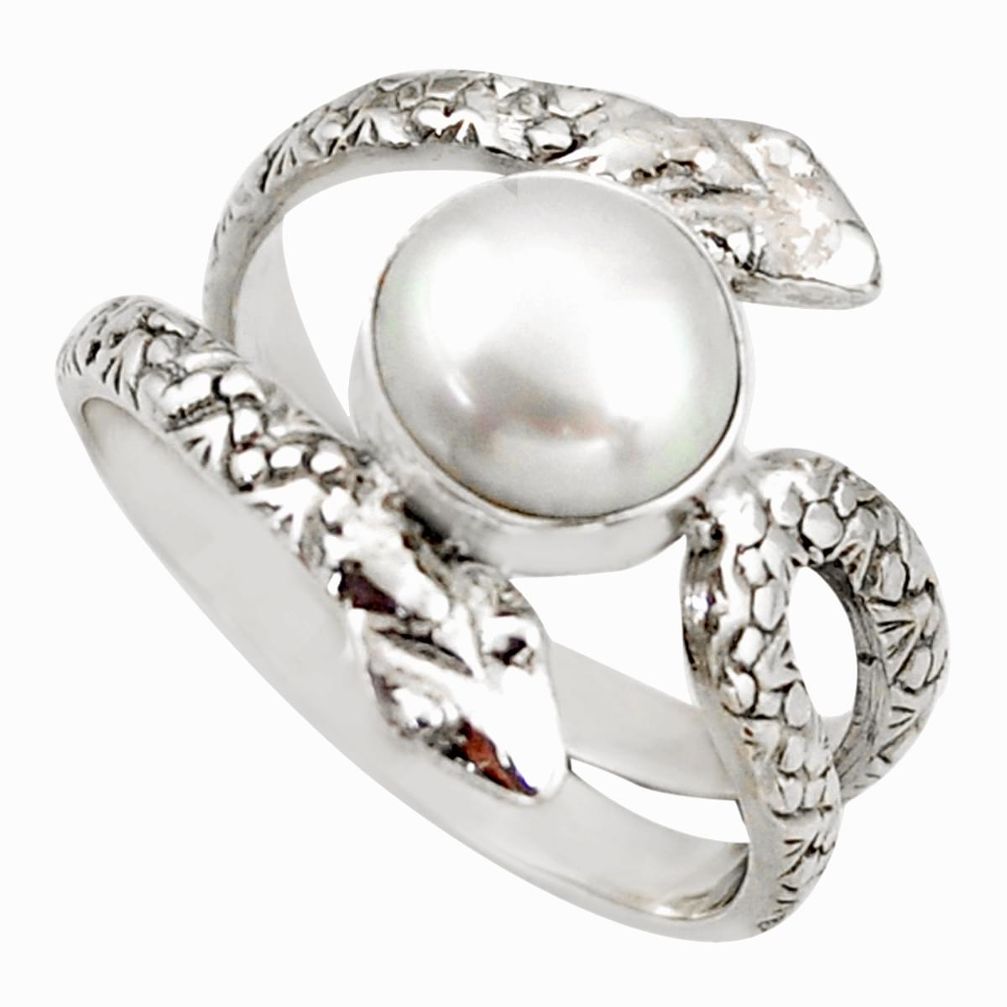 3.53cts natural white pearl 925 silver snake solitaire ring size 8.5 d46279