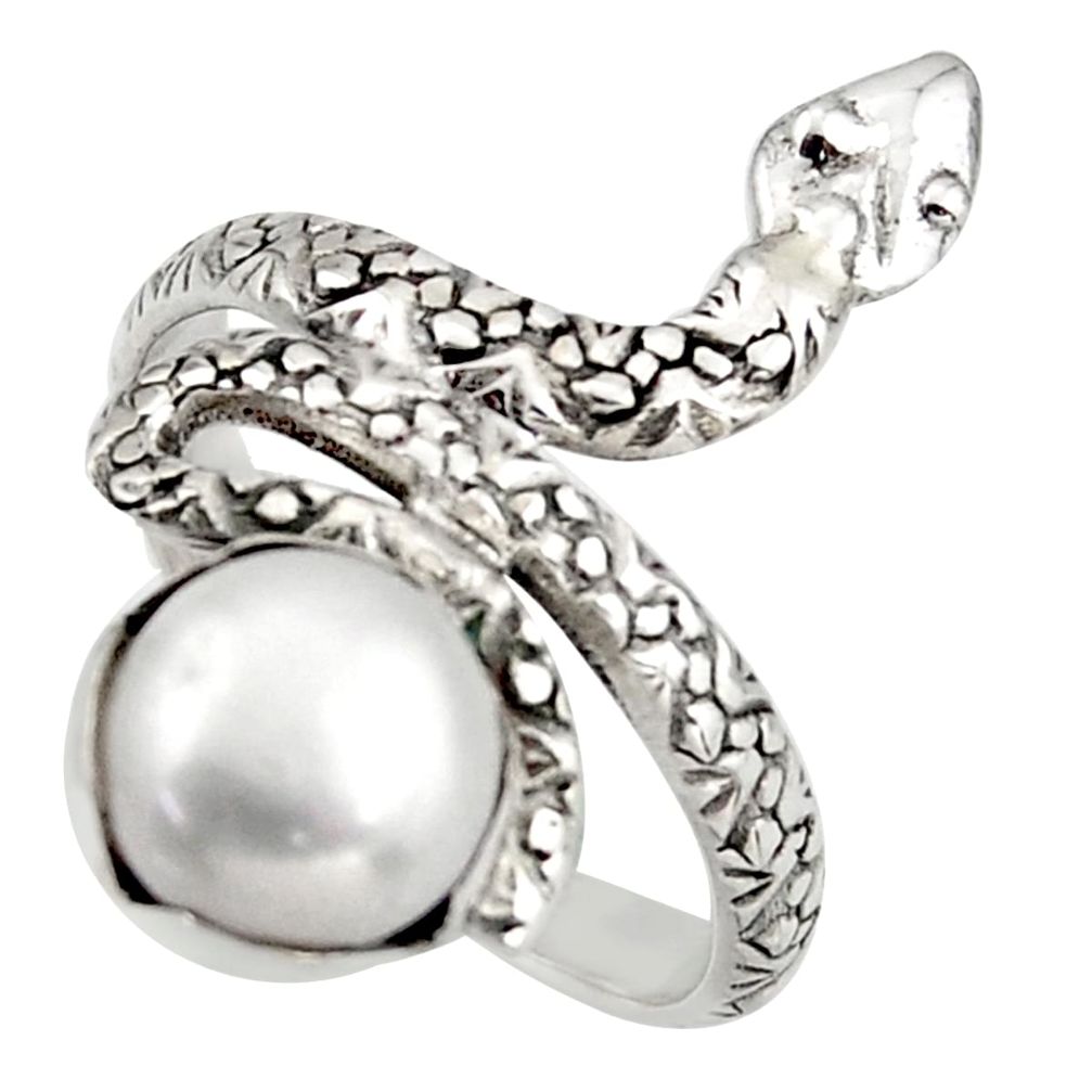 3.36cts natural white pearl 925 silver snake solitaire ring size 7 d46275