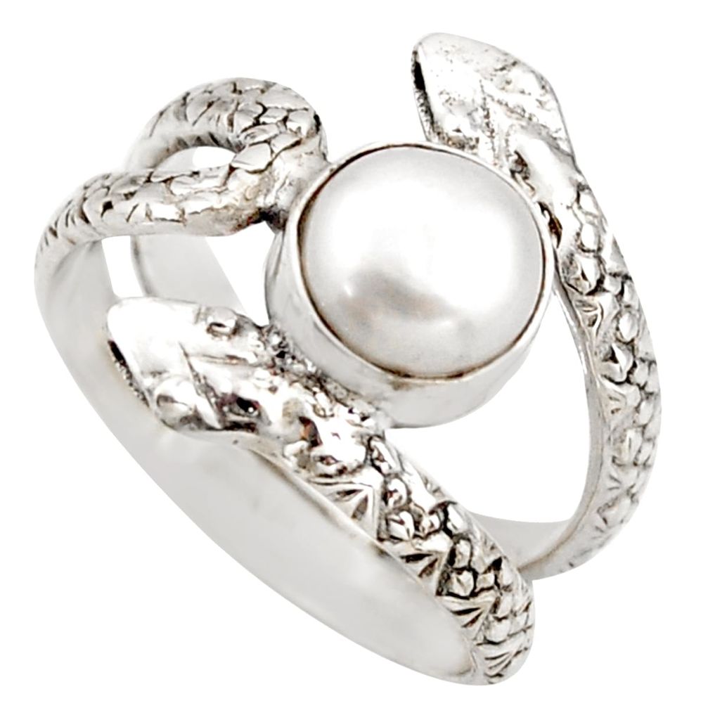 3.39cts natural white pearl 925 silver snake solitaire ring size 7 d46296