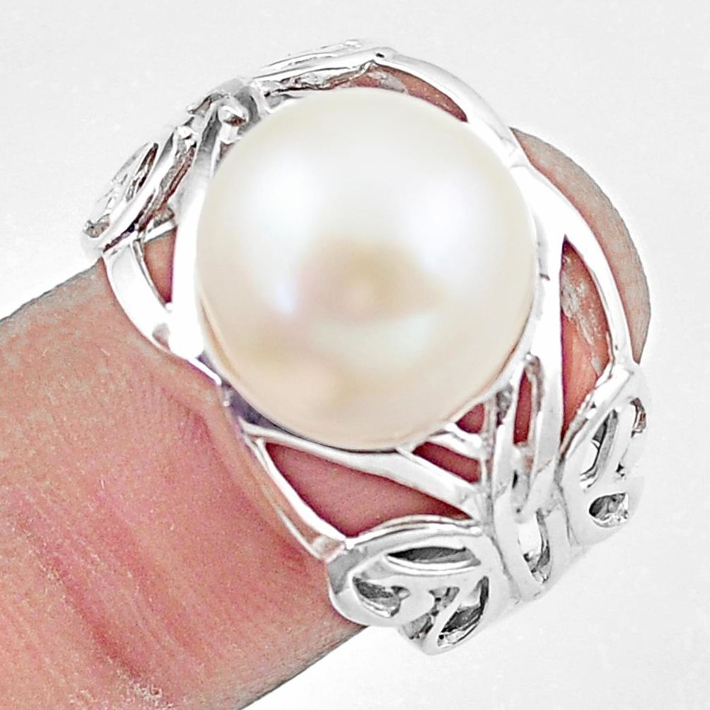 7.22cts natural white pearl 925 silver solitaire butterfly ring size 7 c23884