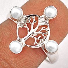 1.14cts natural white pearl 925 silver tree of life ring size 5.5 t88734