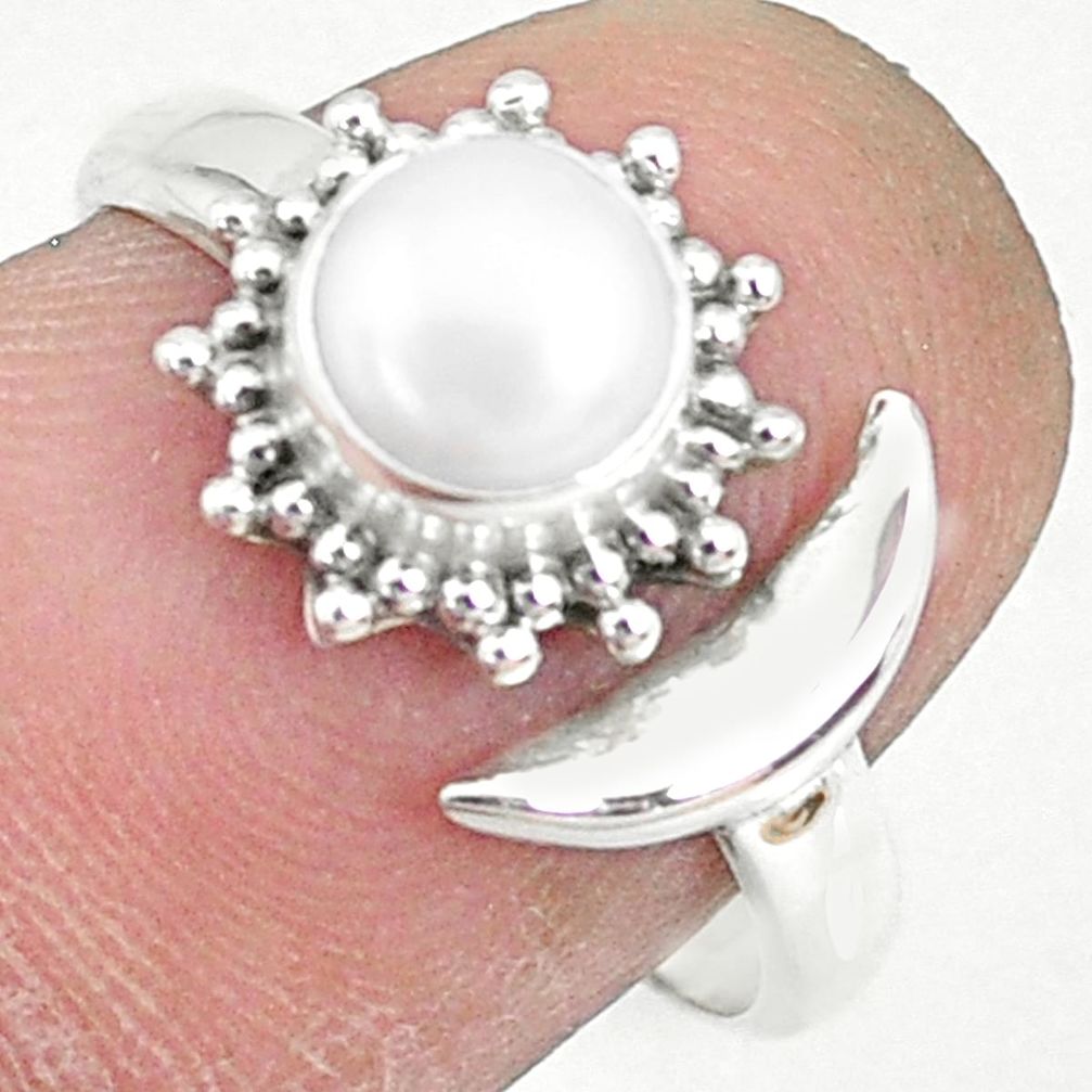 1.21cts natural white pearl 925 sterling silver adjustable ring size 8.5 r74627