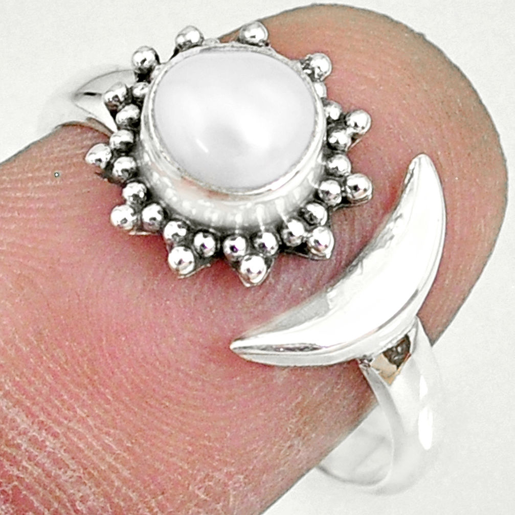1.21cts natural white pearl 925 sterling silver adjustable ring size 8.5 r74631