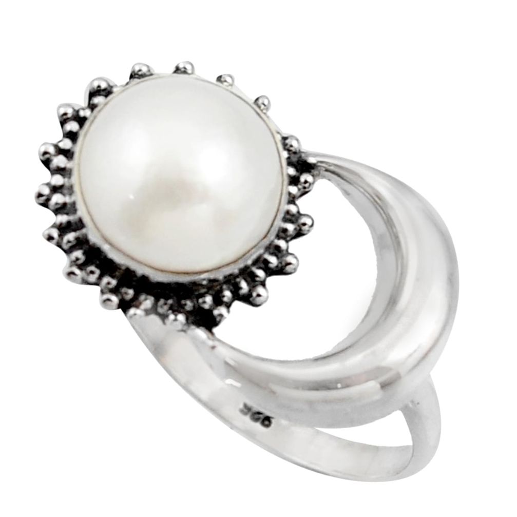 5.38cts natural white pearl 925 sterling silver half moon ring size 8.5 r41772