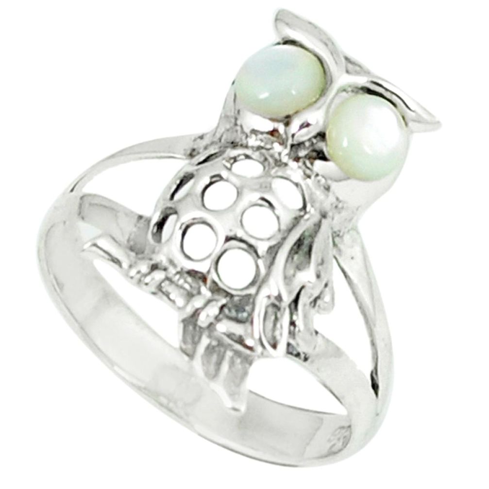 1.45cts natural white pearl 925 sterling silver owl ring jewelry size 6.5 c12254