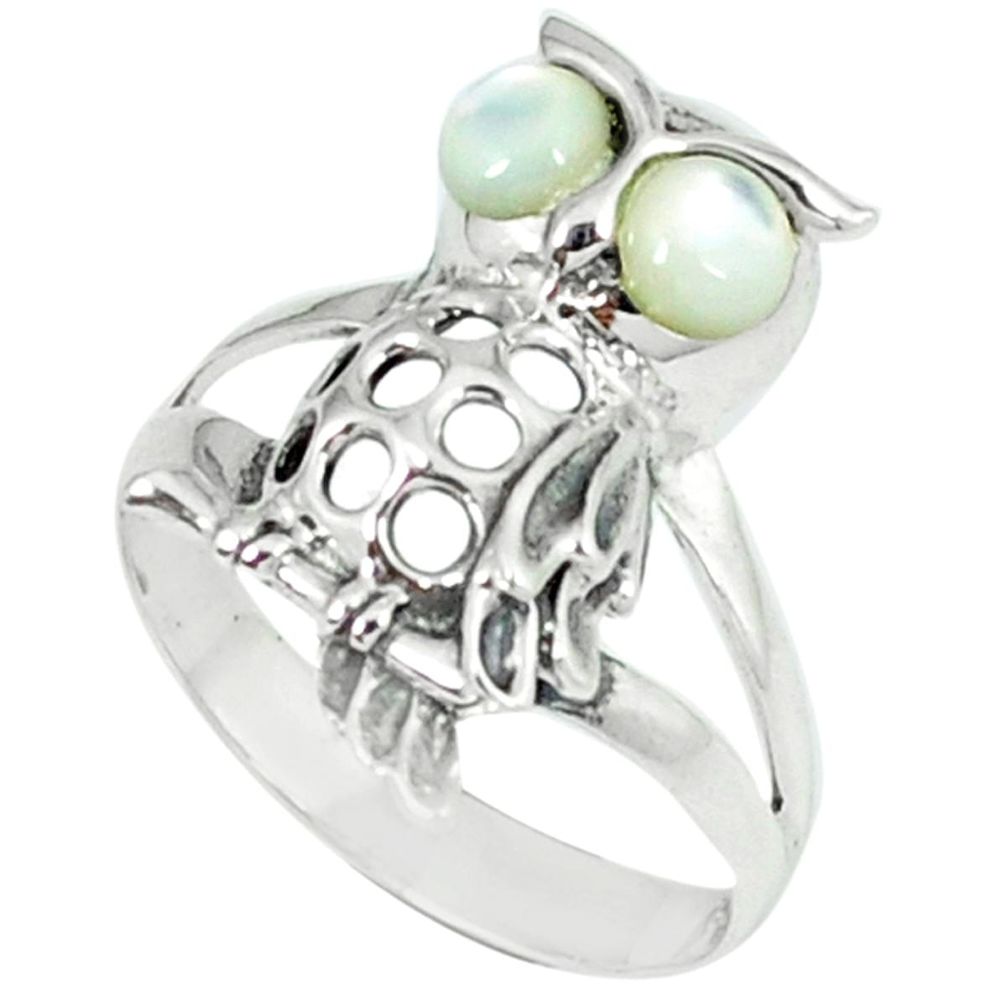 1.45cts natural white pearl 925 sterling silver owl ring jewelry size 6.5 c12258