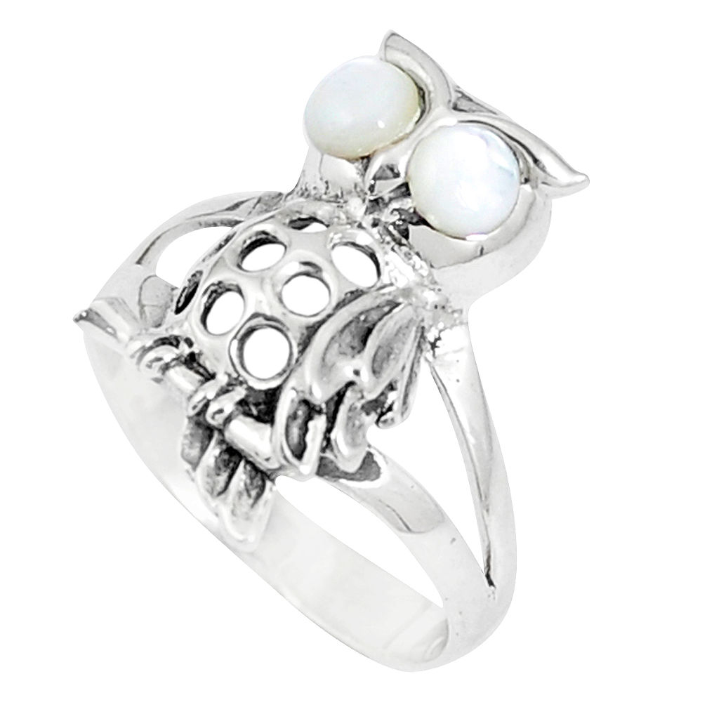 1.24cts natural white pearl 925 sterling silver penguin ring size 6.5 c12700