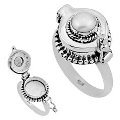 1.09cts natural white pearl 925 sterling silver poison box ring size 7.5 n34598