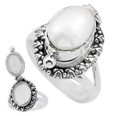 3.96cts natural white pearl 925 sterling silver poison box ring size 7 u9621