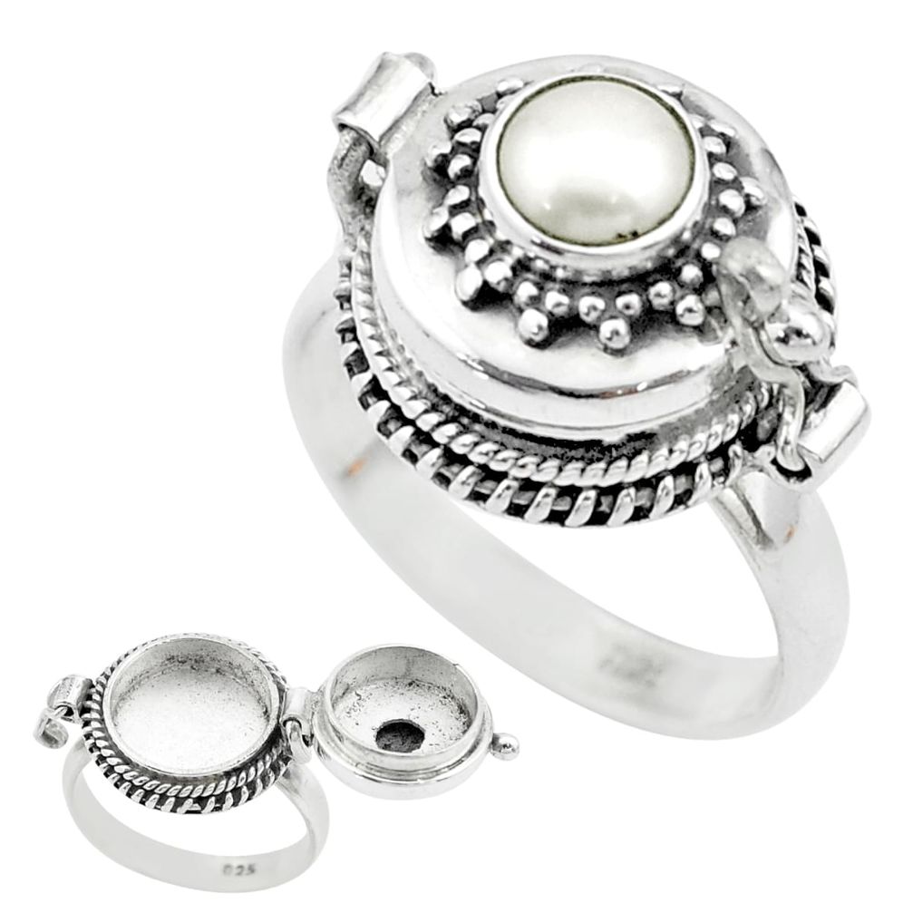 1.16cts natural white pearl 925 sterling silver poison box ring size 9 t52800