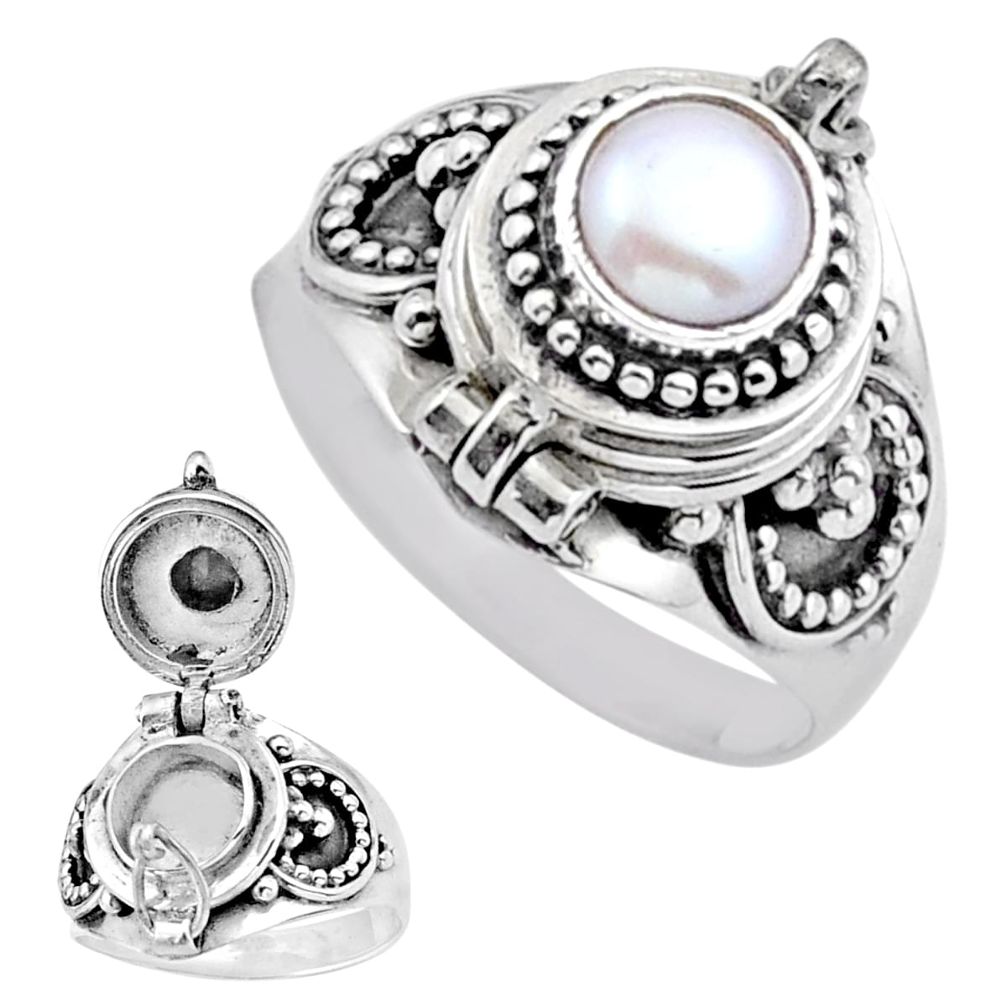 1.12cts natural white pearl 925 sterling silver poison box ring size 9 u9682