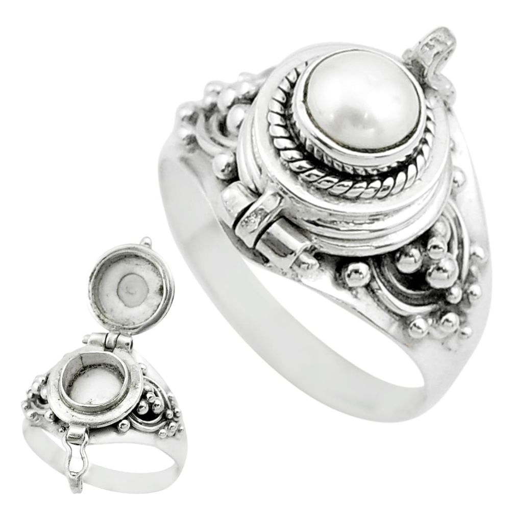 1.25cts natural white pearl 925 sterling silver poison box ring size 8.5 t52794