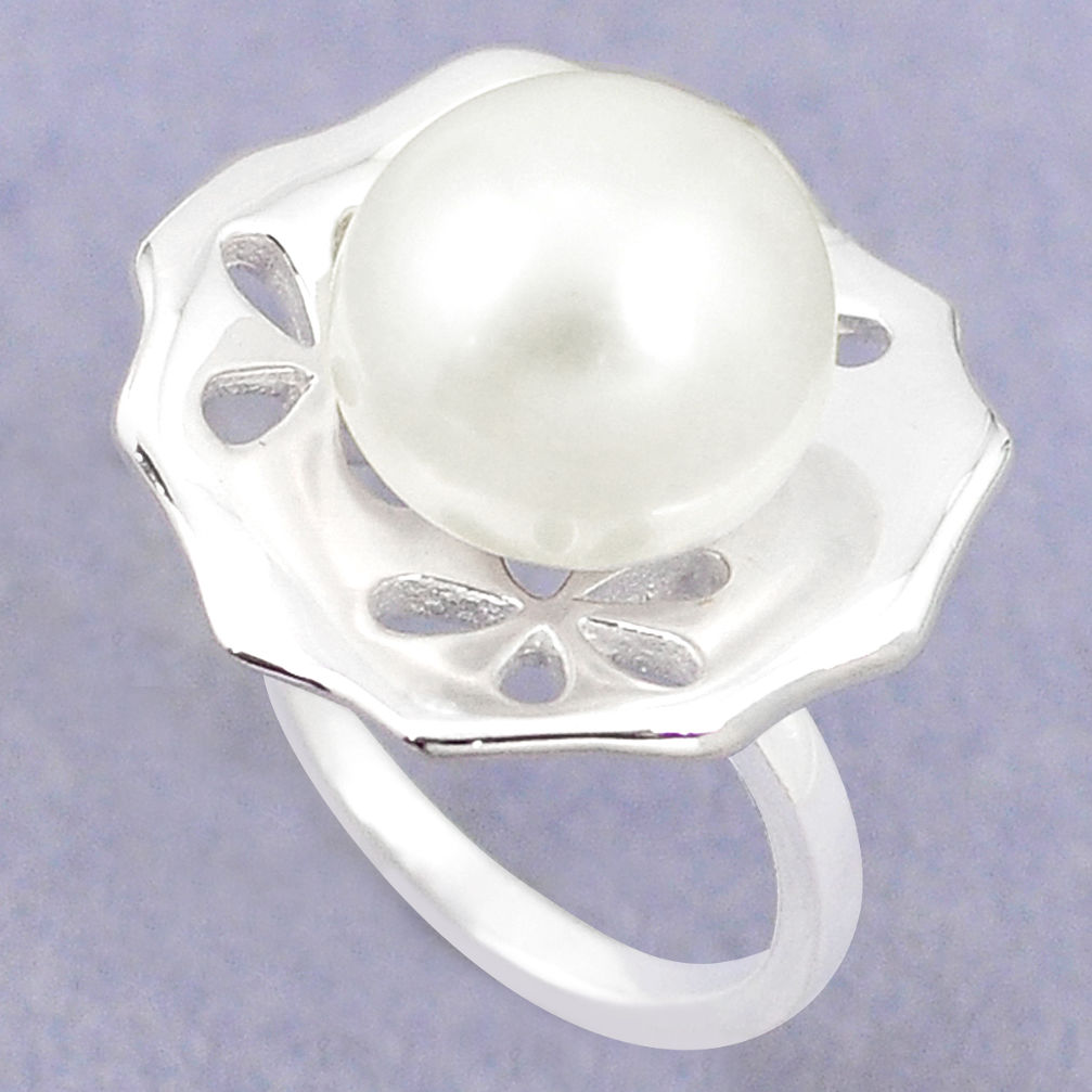 Natural white pearl 925 sterling silver ring jewelry size 6.5 c23891