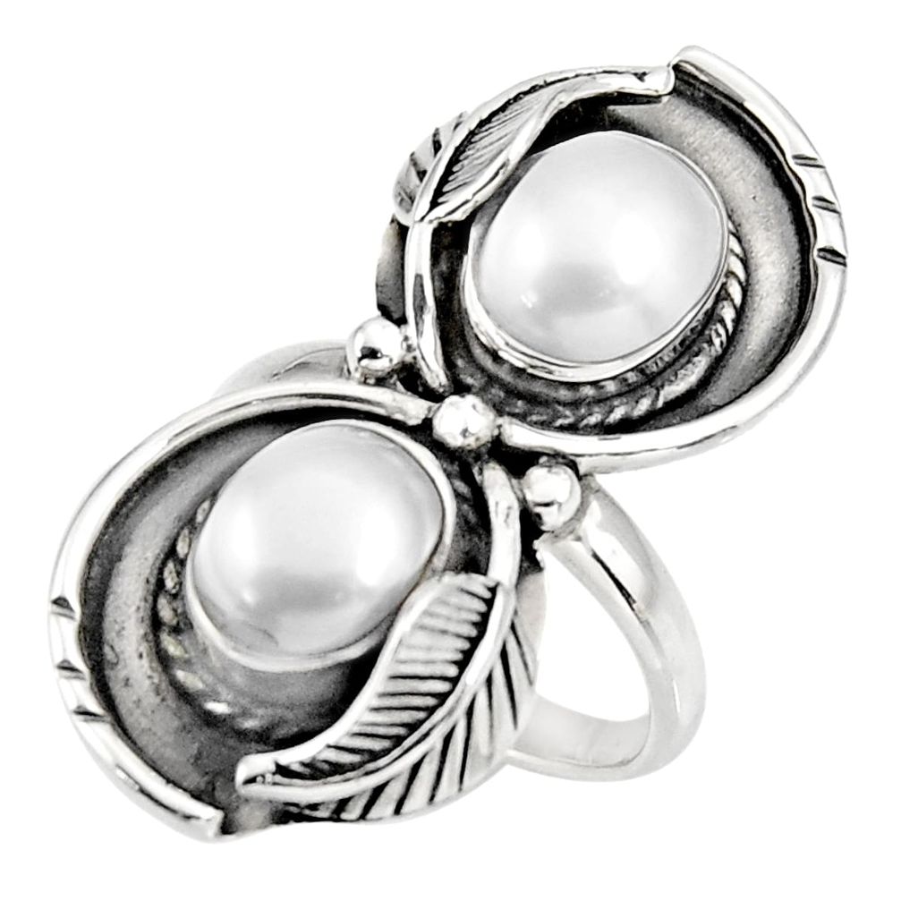 white pearl 925 sterling silver ring jewelry size 7.5 d39092
