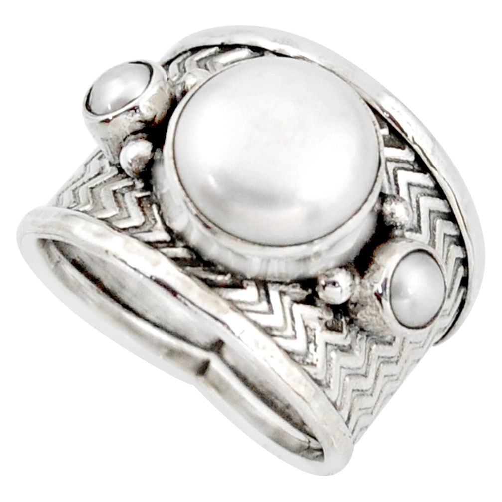 6.32cts natural white pearl 925 sterling silver ring jewelry size 7.5 d45959