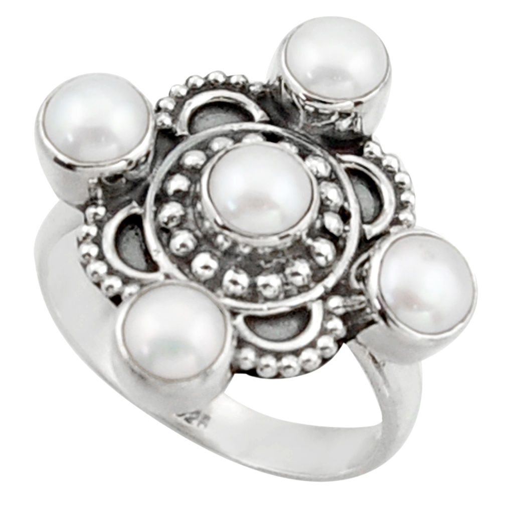 4.71cts natural white pearl 925 sterling silver ring jewelry size 8.5 d46548