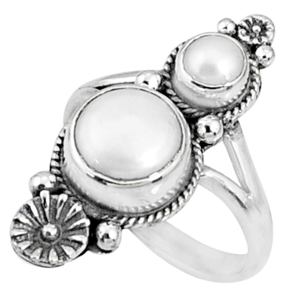 4.38cts natural white pearl 925 sterling silver ring jewelry size 7.5 r67315