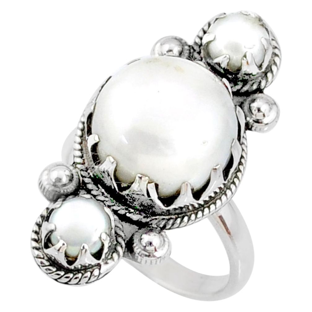 13.38cts natural white pearl 925 sterling silver ring jewelry size 7.5 r67355