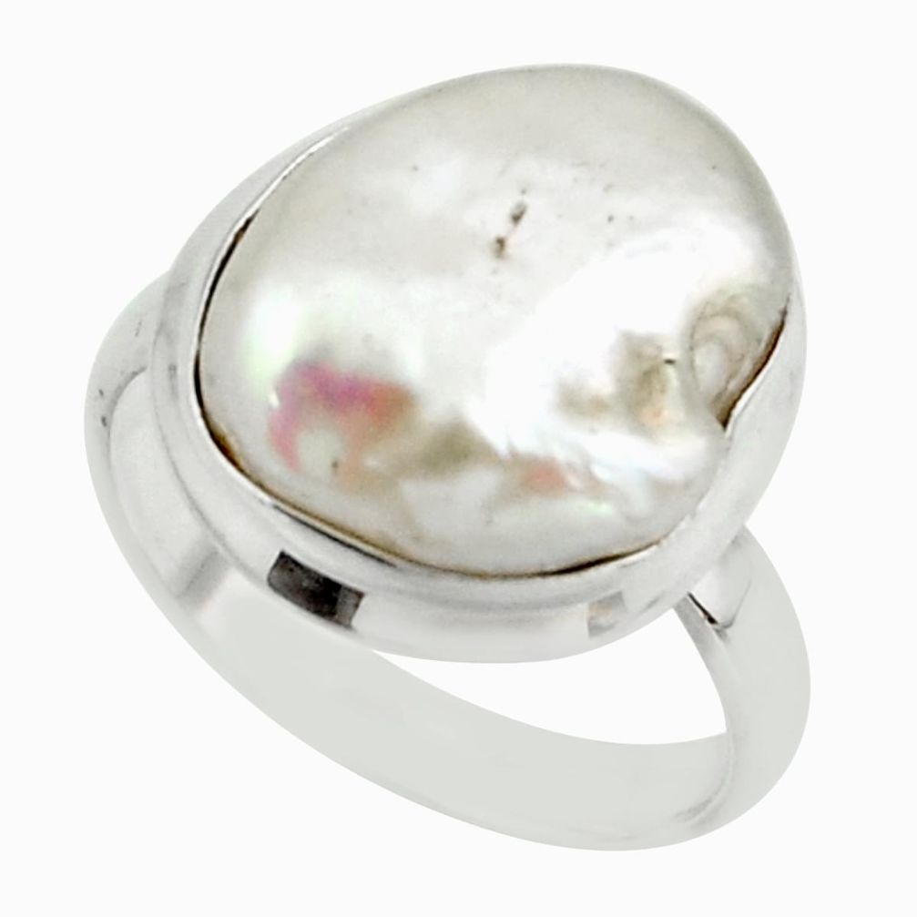 9.52cts natural white pearl 925 sterling silver ring jewelry size 9 r42252
