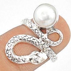 3.21cts natural white pearl 925 sterling silver snake ring size 5.5 u29601