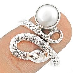 3.20cts natural white pearl 925 sterling silver snake ring size 7.5 u29612
