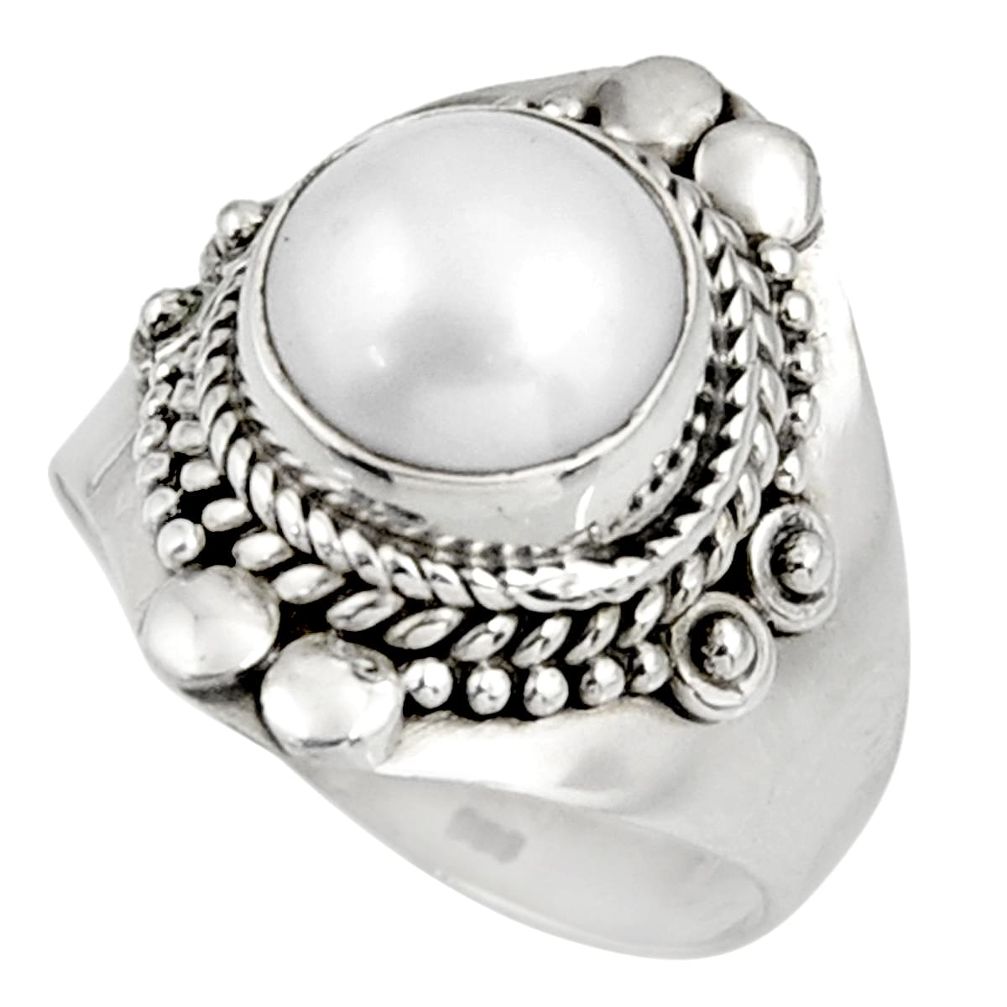 5.12cts natural white pearl 925 sterling silver solitaire ring size 7.5 d39078