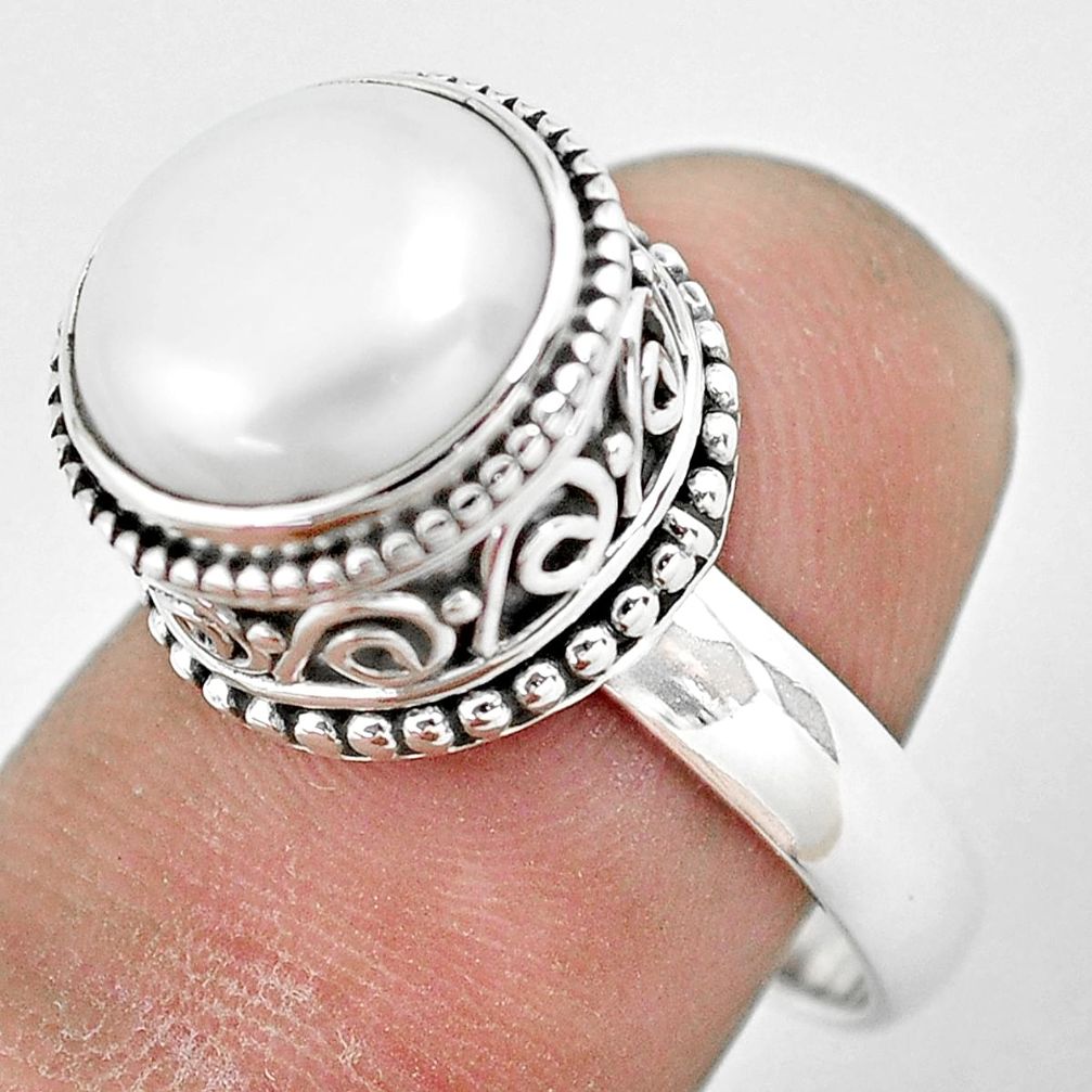 white pearl 925 sterling silver solitaire ring size 7.5 p61689