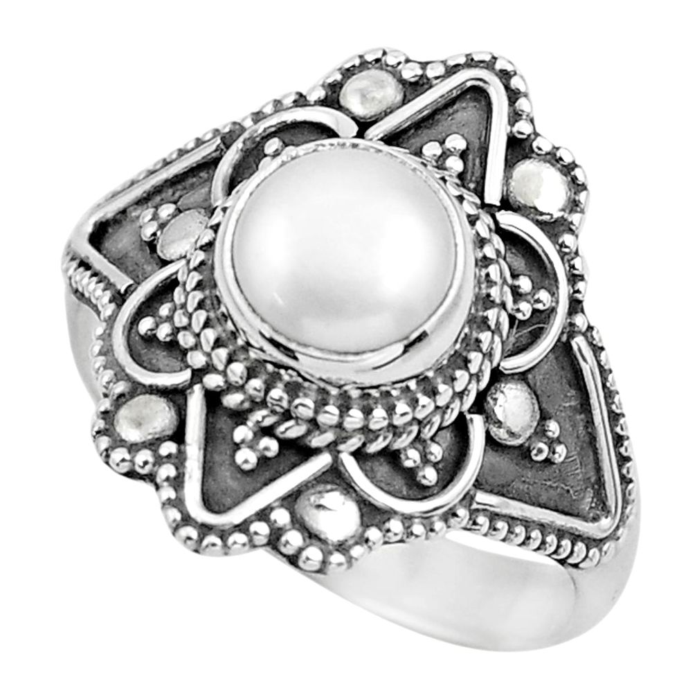 white pearl 925 sterling silver solitaire ring size 7.5 p62871