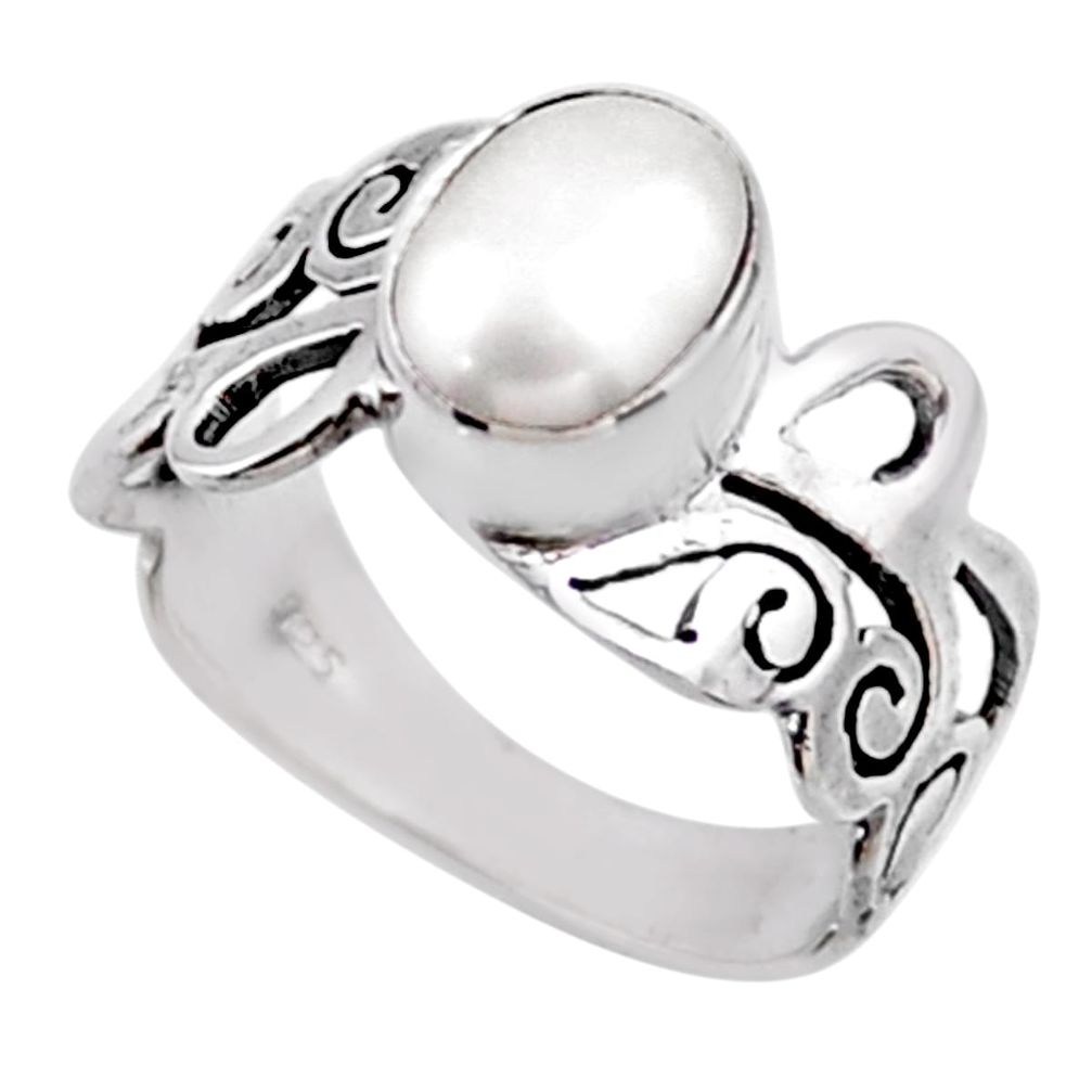 3.01cts natural white pearl 925 sterling silver solitaire ring size 8.5 r54694