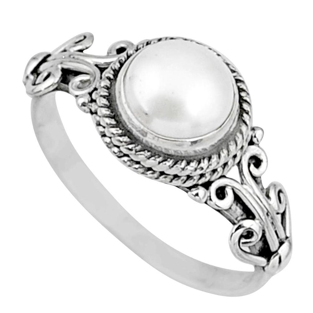 2.42cts natural white pearl 925 sterling silver solitaire ring size 7.5 r57371