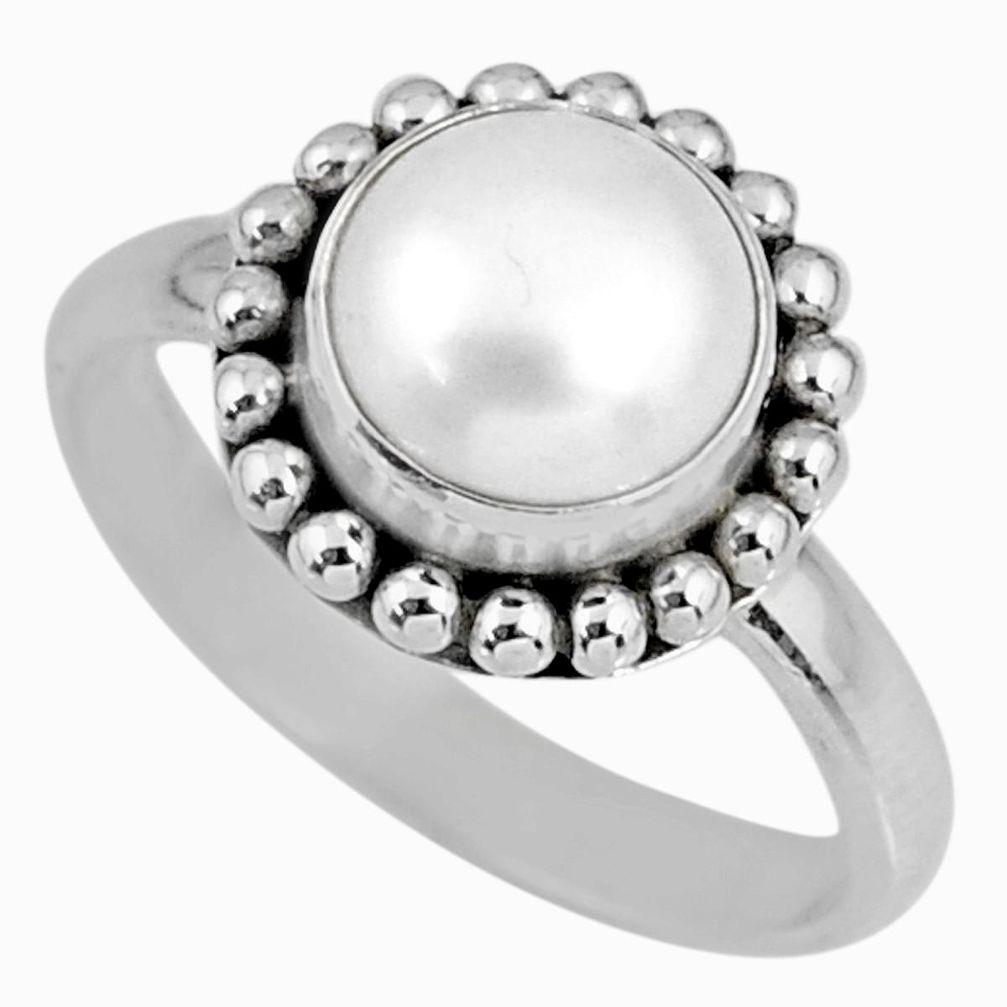 3.19cts natural white pearl 925 sterling silver solitaire ring size 8.5 r57913