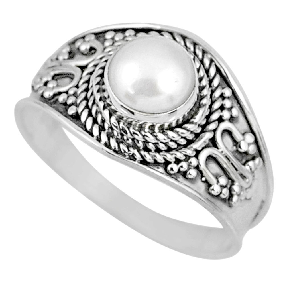 1.22cts natural white pearl 925 sterling silver solitaire ring size 8.5 r58075