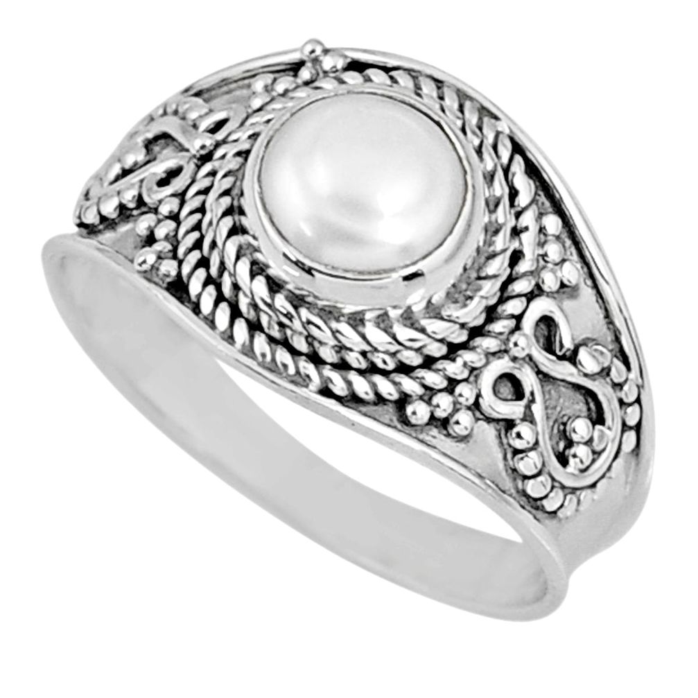 1.21cts natural white pearl 925 sterling silver solitaire ring size 7.5 r58079