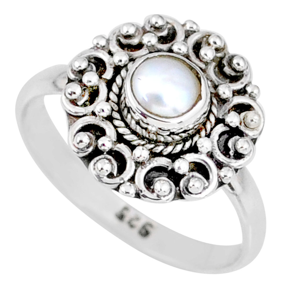 0.84cts natural white pearl 925 sterling silver solitaire ring size 7.5 r58212