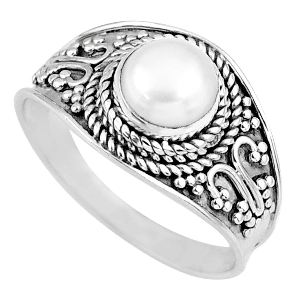 1.41cts natural white pearl 925 sterling silver solitaire ring size 7.5 r58600