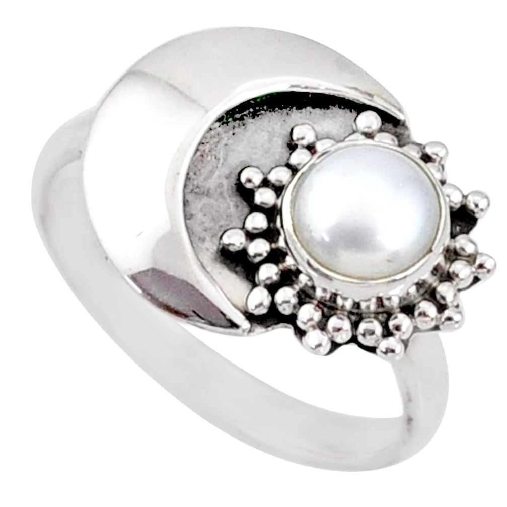 1.26cts natural white pearl 925 sterling silver solitaire ring size 8.5 r67393