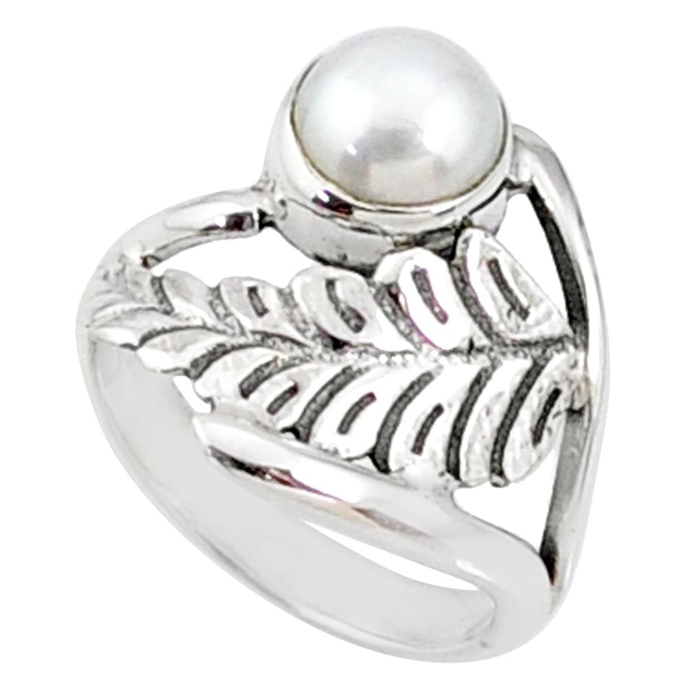1.21cts natural white pearl 925 sterling silver solitaire ring size 4.5 r67434