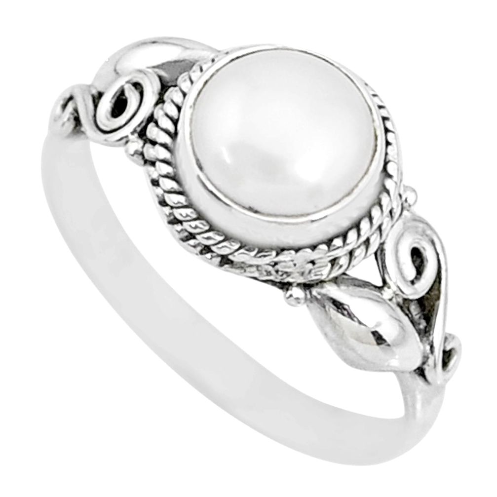 2.78cts natural white pearl 925 sterling silver solitaire ring size 7.5 r74791