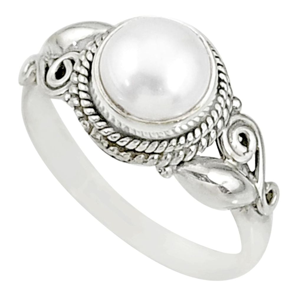 2.39cts natural white pearl 925 sterling silver solitaire ring size 7.5 r76730