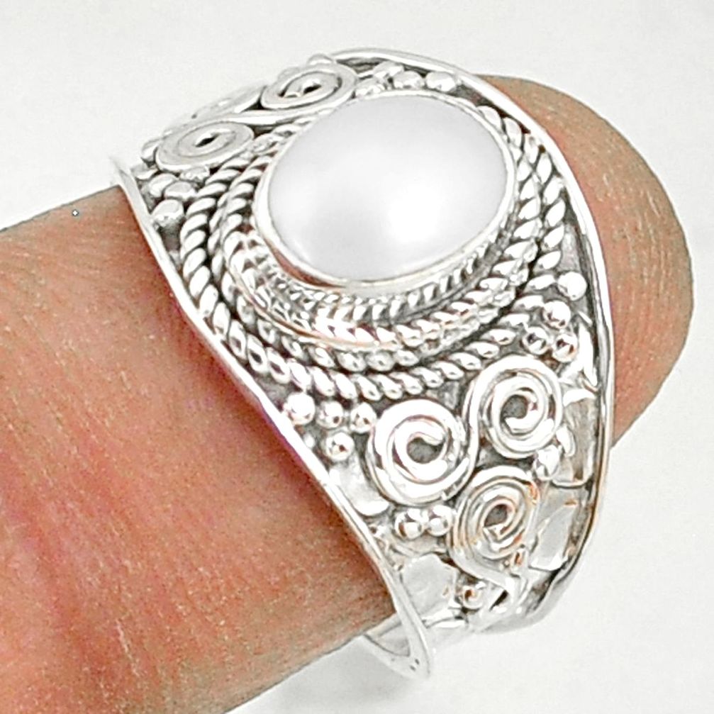 2.11cts natural white pearl 925 sterling silver solitaire ring size 7.5 r81454