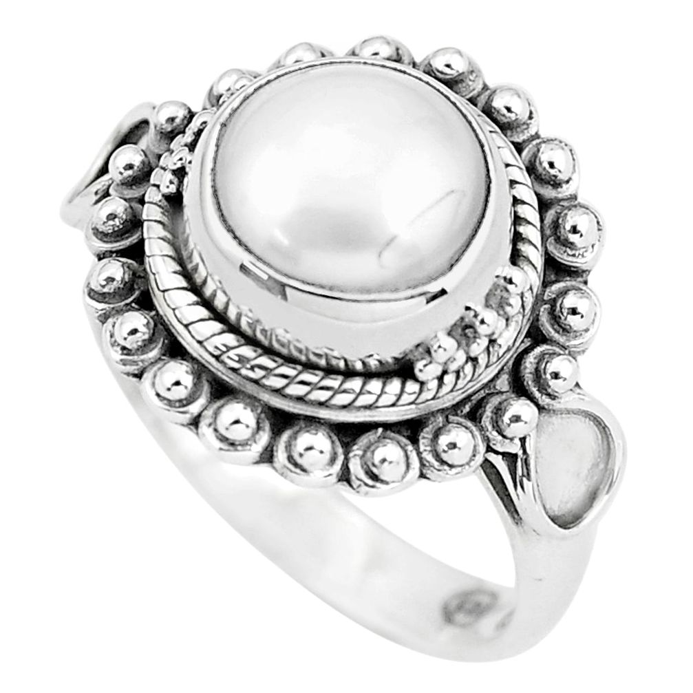 5.12cts natural white pearl 925 sterling silver solitaire ring size 6 p57662